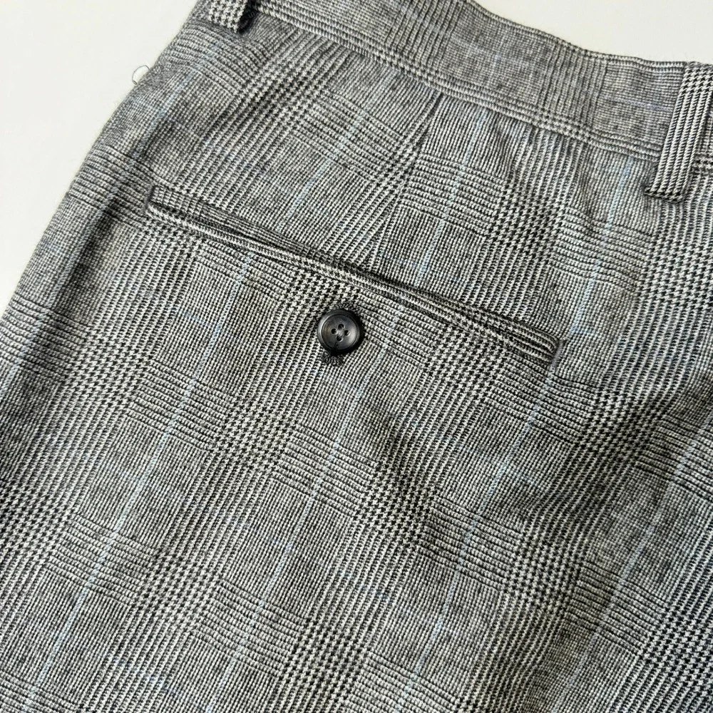 Jos A Bank Executive Collection 100% Wool Pleated Pants Grey Plaid 36R